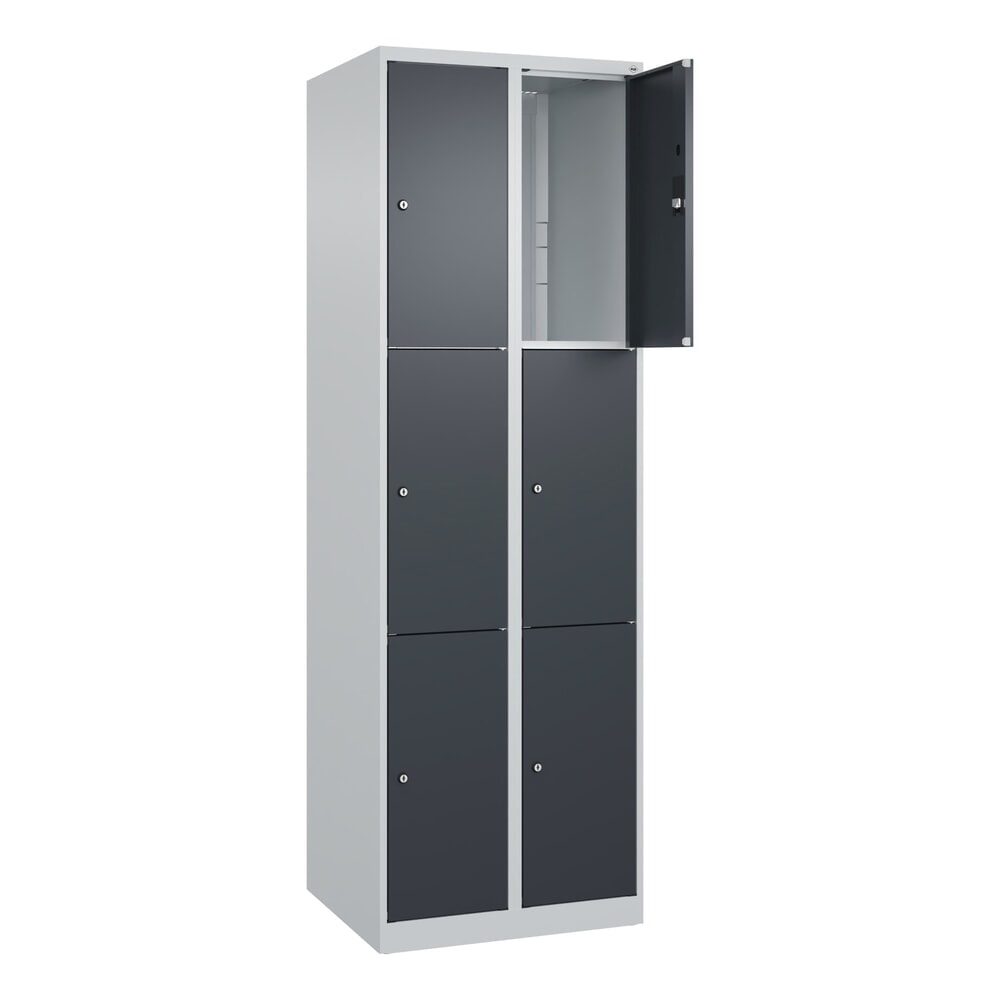 C+P Schliessfachschrank Classic PLUS, 2 Abteile, HxBxT 1.850 x 600 x 500 mm, lichtgrau, anthrazitgrau, 6 Fächer, Zylinderschloss