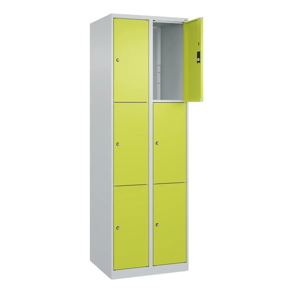 C+P Schliessfachschrank Classic PLUS, 2 Abteile, HxBxT 1.850 x 600 x 500 mm, lichtgrau, clowngrün, 6 Fächer, Zylinderschloss