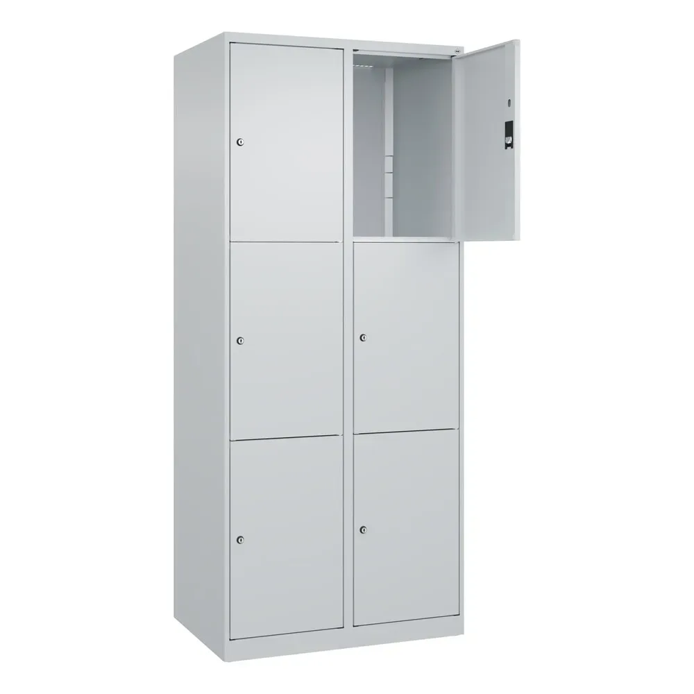 3er-Schließfachschrank Classic PLUS, 2 Abteile, lichtgrau, B 800 mm, 6 Fächer, mit Bodengleitern C+P