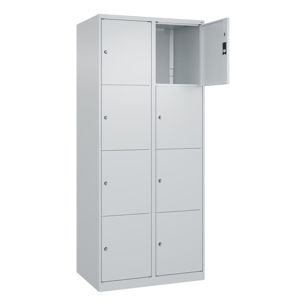 4er-Schließfachschrank Classic PLUS, 2 Abteile, lichtgrau, B 800 mm, 8 Fächer, mit Bodengleitern C+P