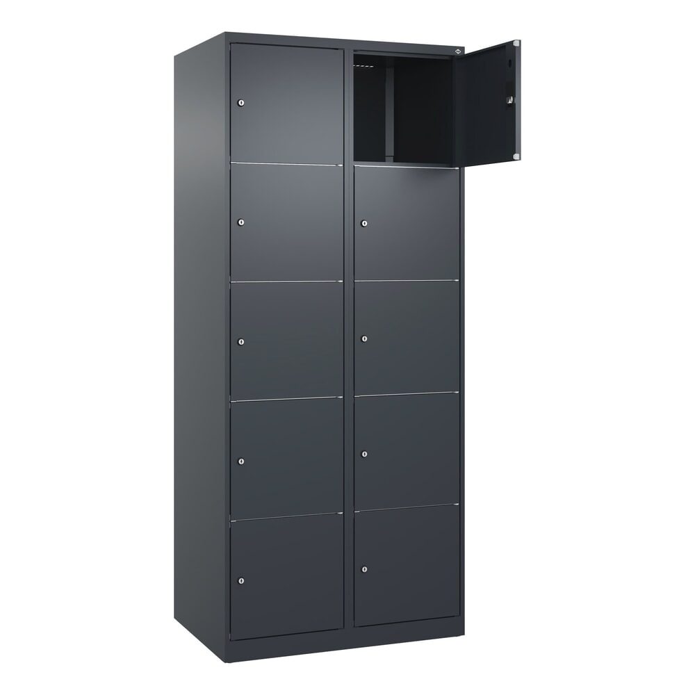 C+P Schliessfachschrank Classic PLUS, 2 Abteile, HxBxT 1.850 x 800 x 500 mm, anthrazitgrau, anthrazitgrau, 10 Fächer, Zylinderschloss