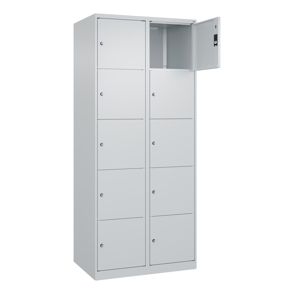 5er-Schließfachschrank Classic PLUS, 2 Abteile, lichtgrau, B 800 mm, 10 Fächer, mit Bodengleitern C+P