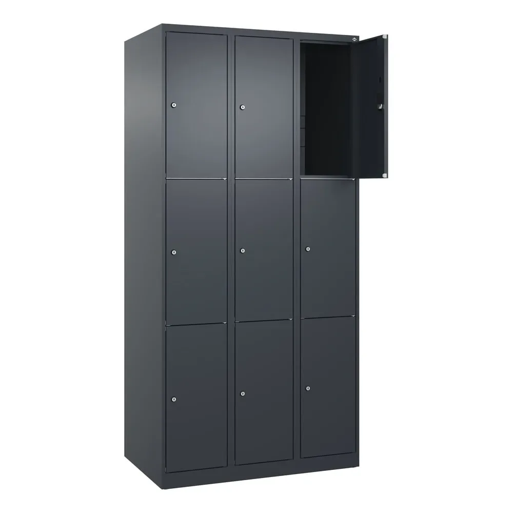 C+P Schliessfachschrank Classic PLUS, 3 Abteile, HxBxT 1.850 x 900 x 500 mm, anthrazitgrau, anthrazitgrau, 9 Fächer, Zylinderschloss