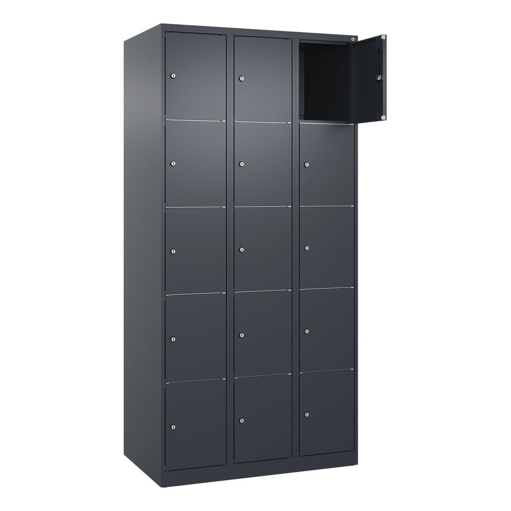 C+P Schliessfachschrank Classic PLUS, 3 Abteile, HxBxT 1.850 x 900 x 500 mm, anthrazitgrau, anthrazitgrau, 15 Fächer, Zylinderschloss