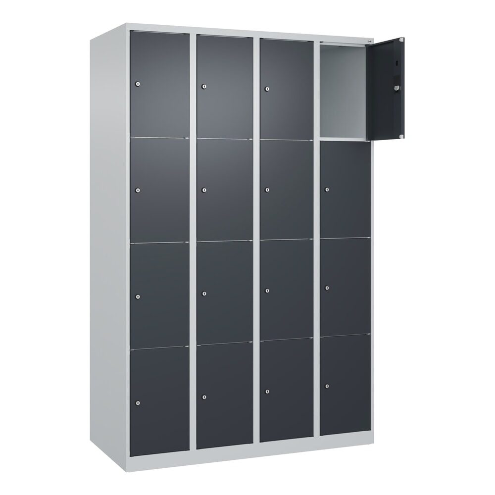 C+P Schliessfachschrank Classic PLUS, 4 Abteile, HxBxT 1.850 x 1.200 x 500 mm, lichtgrau, anthrazitgrau, 16 Fächer, Zylinderschloss