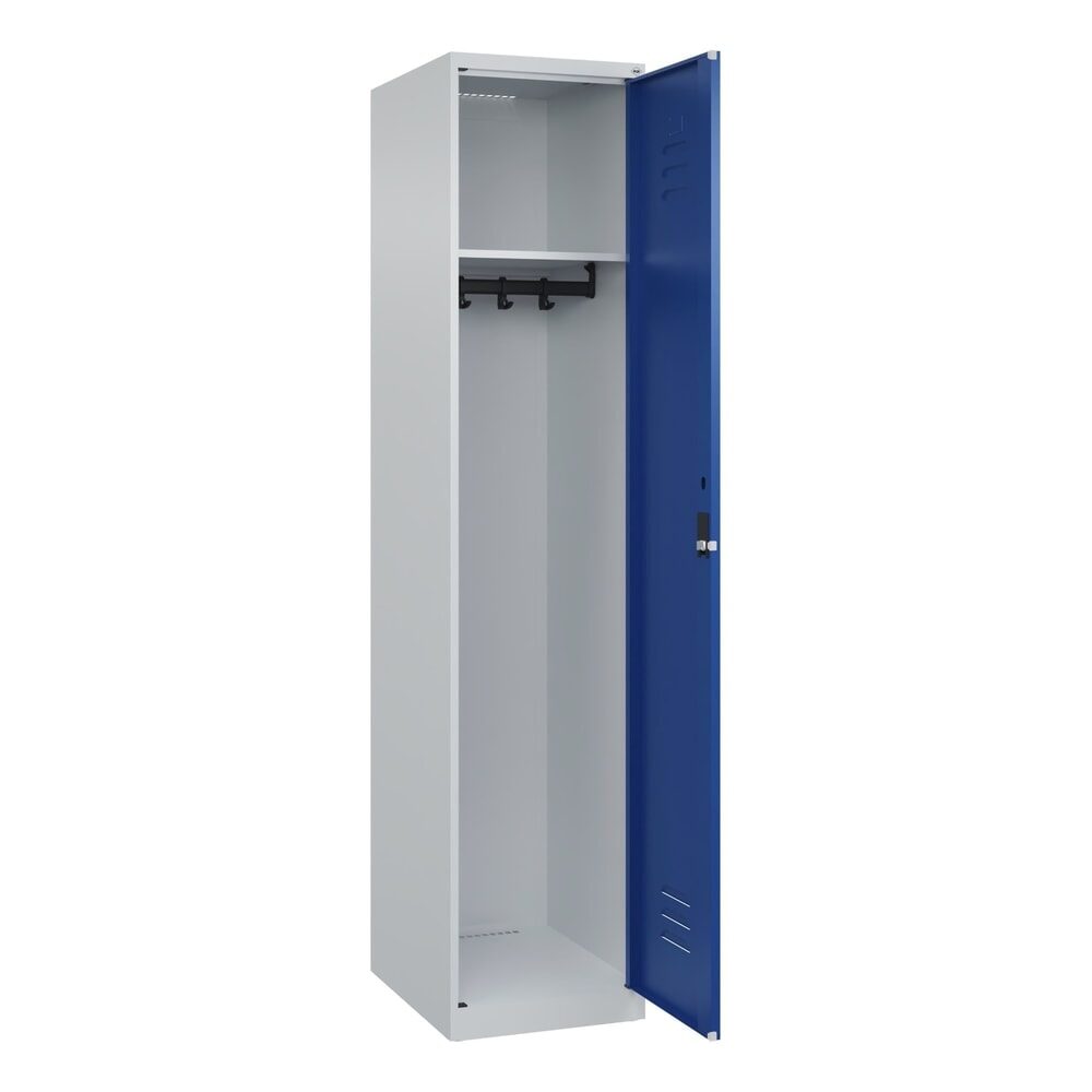 C+P Spind Classic PLUS, 1 Abteil, HxBxT 1.850 x 400 x 500 mm, lichtgrau, enzianblau, Zylinderschloss, ohne Mitteltrennwand