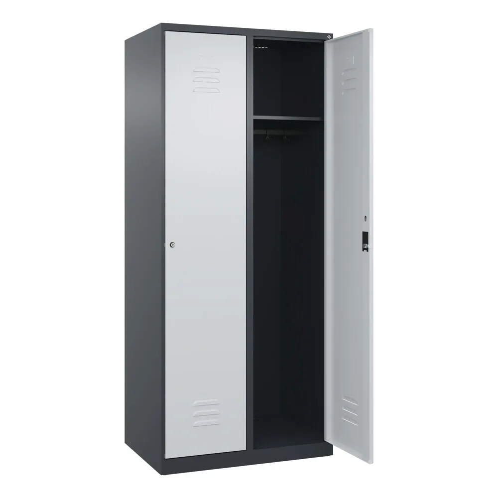 C+P Spind Classic PLUS, 2 Abteile, HxBxT 1.850 x 800 x 500 mm, anthrazitgrau, lichtgrau, Zylinderschloss, ohne Mitteltrennwand