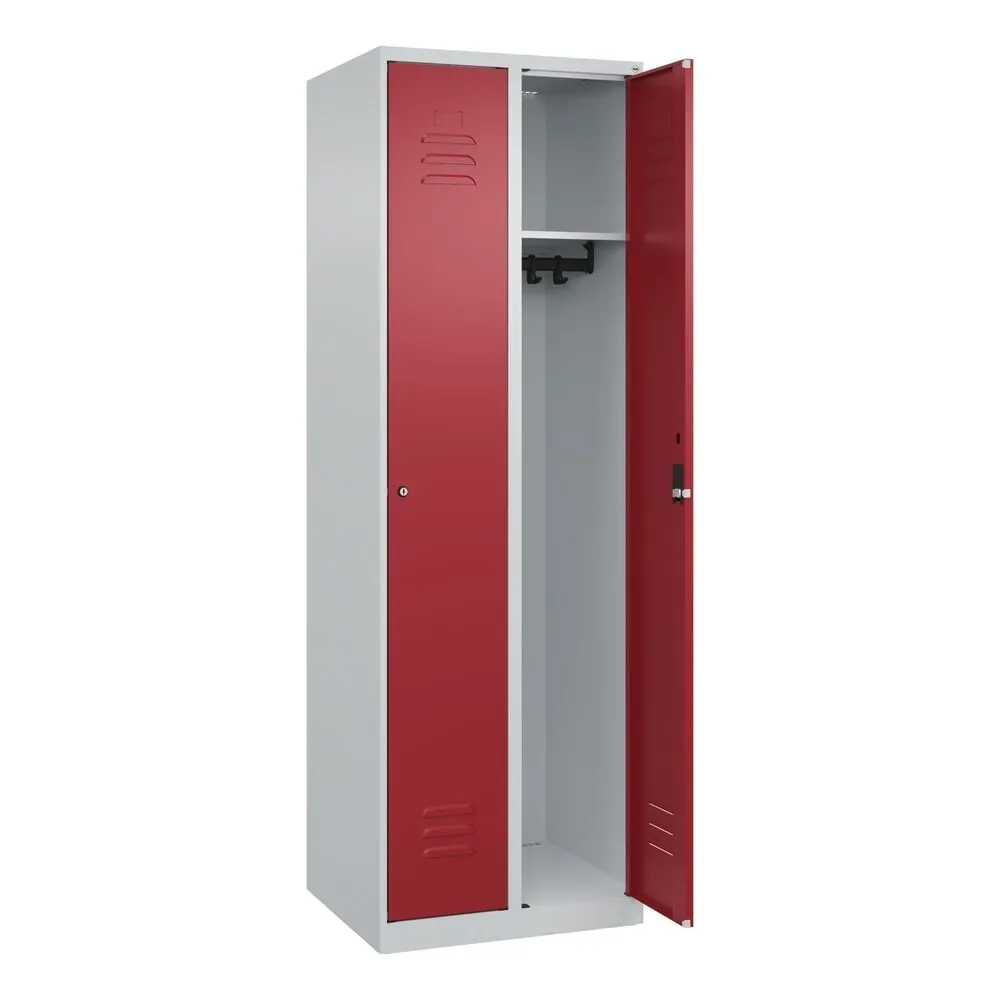 C+P Spind Classic PLUS, 2 Abteile, HxBxT 1.850 x 600 x 500 mm, lichtgrau, rubinrot, Zylinderschloss, ohne Mitteltrennwand