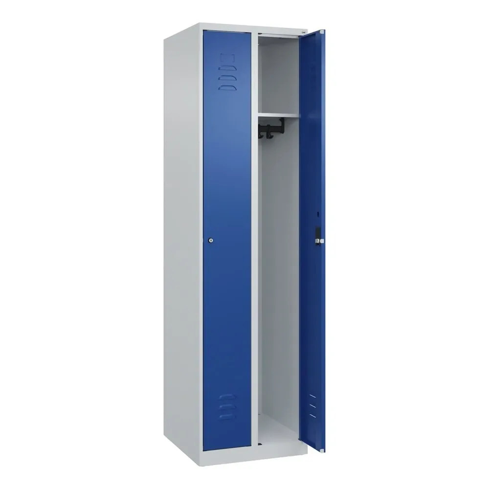 C+P Spind Classic PLUS, 2 Abteile, HxBxT 1.850 x 500 x 500 mm, lichtgrau, enzianblau, Zylinderschloss, ohne Mitteltrennwand