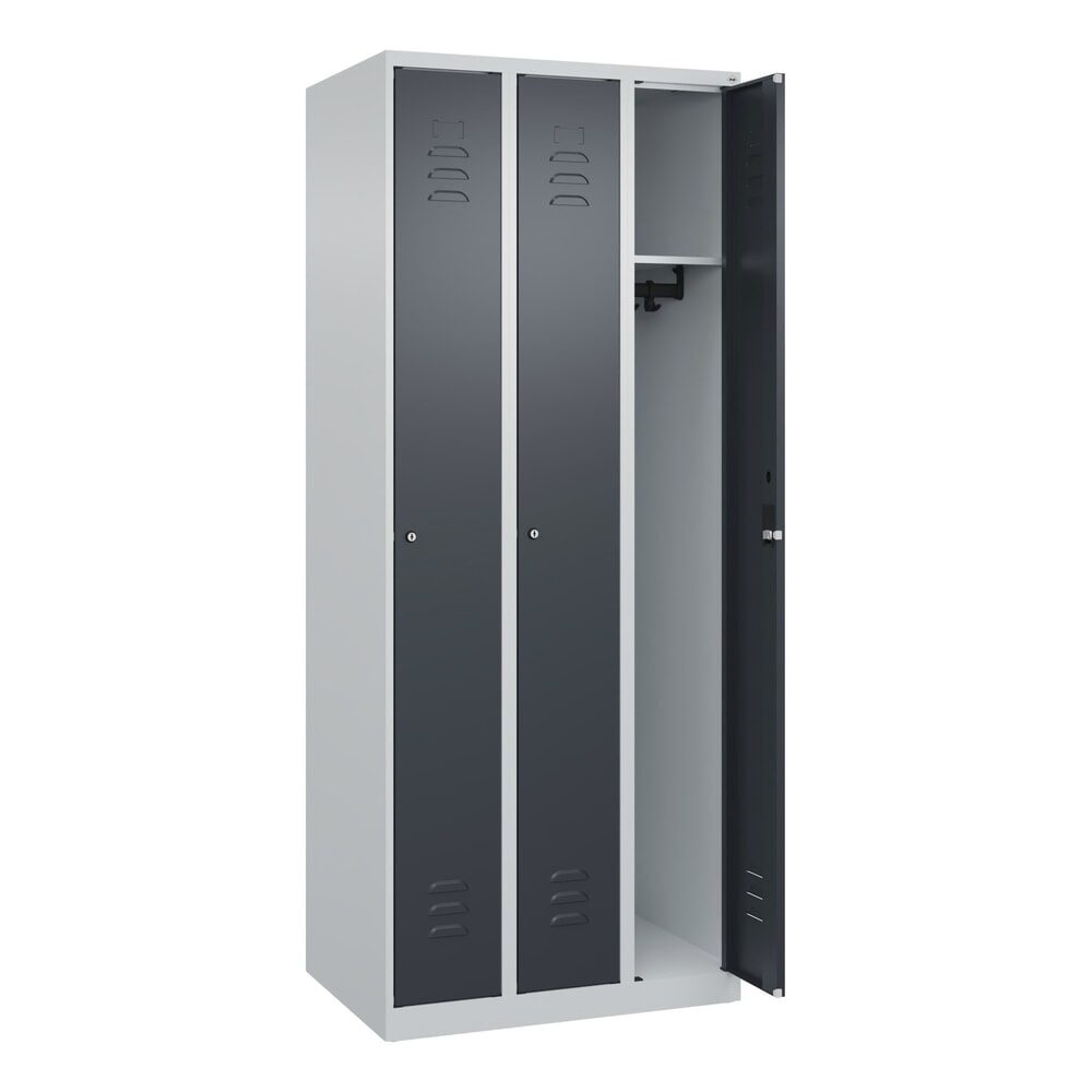 C+P Spind Classic PLUS, 3 Abteile, HxBxT 1.850 x 750 x 500 mm, lichtgrau, anthrazitgrau, Zylinderschloss, ohne Mitteltrennwand