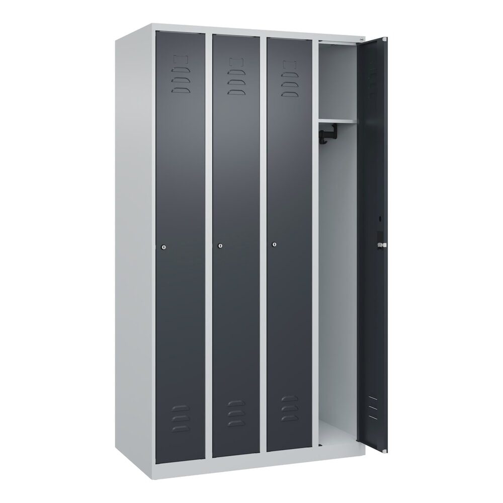 C+P Spind Classic PLUS, 4 Abteile, HxBxT 1.850 x 1.000 x 500 mm, lichtgrau, anthrazitgrau, Zylinderschloss, ohne Mitteltrennwand