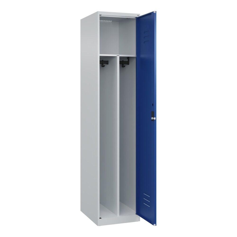 C+P Spind Classic PLUS, 1 Abteil, HxBxT 1.850 x 400 x 500 mm, lichtgrau, enzianblau, Zylinderschloss, mit Mitteltrennwand