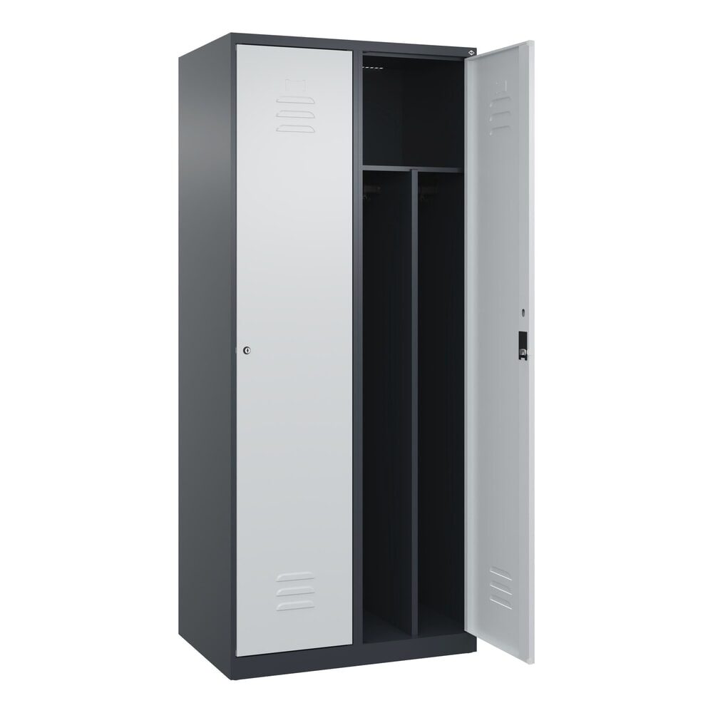 C+P Spind Classic PLUS, 2 Abteile, HxBxT 1.850 x 800 x 500 mm, anthrazitgrau, lichtgrau, Zylinderschloss, mit Mitteltrennwand