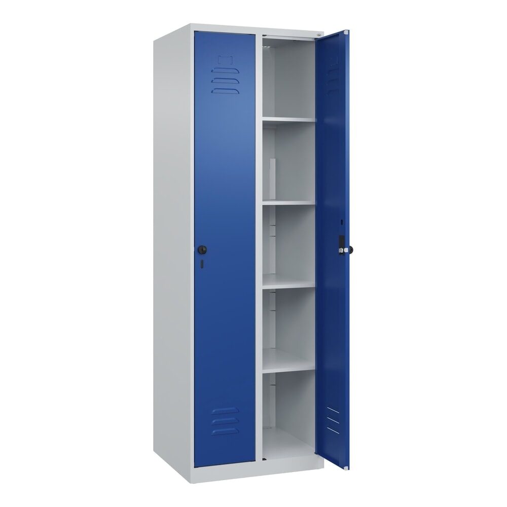 C+P Wäsche-Spind Classic PLUS, 2 Abteile, HxBxT 1.850 x 600 x 500 mm, lichtgrau, enzianblau, für Vorhängeschloss, ohne Mitteltrennwand