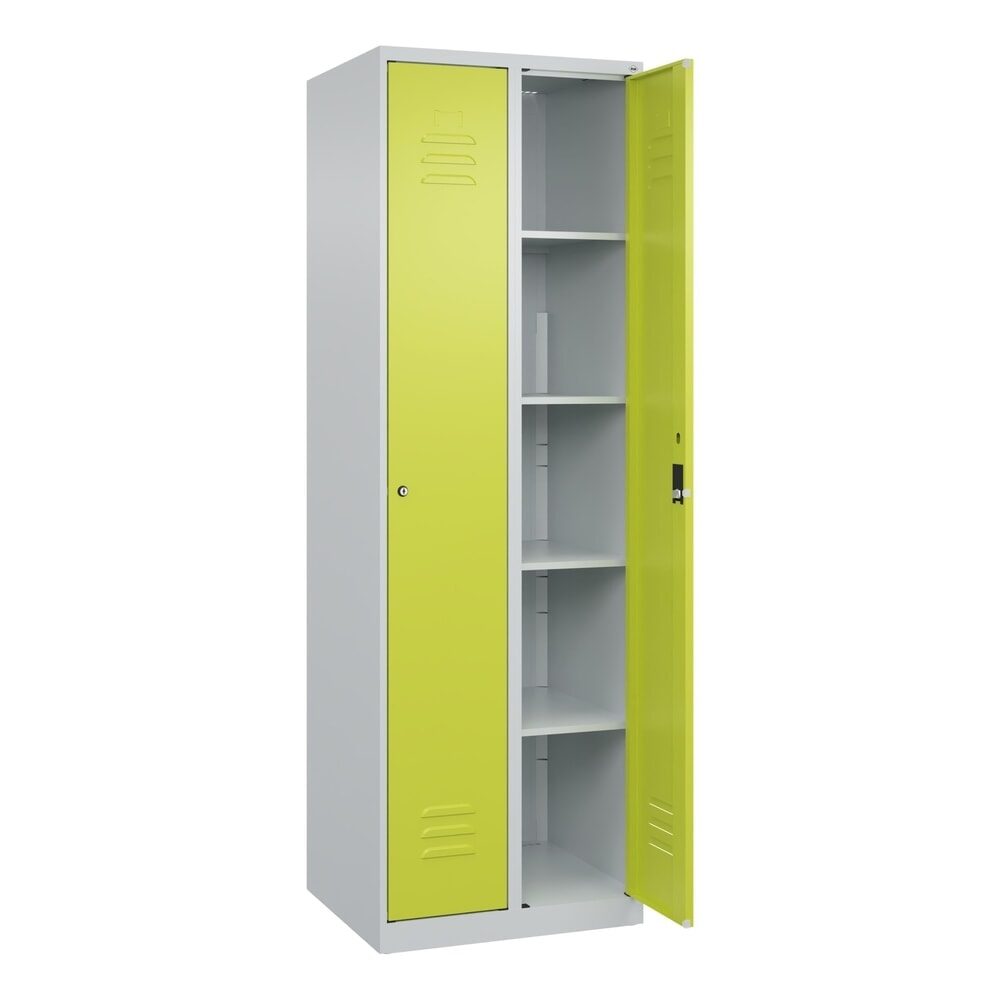 C+P Wäsche-Spind Classic PLUS, 2 Abteile, HxBxT 1.850 x 600 x 500 mm, lichtgrau, clowngrün, Zylinderschloss, ohne Mitteltrennwand