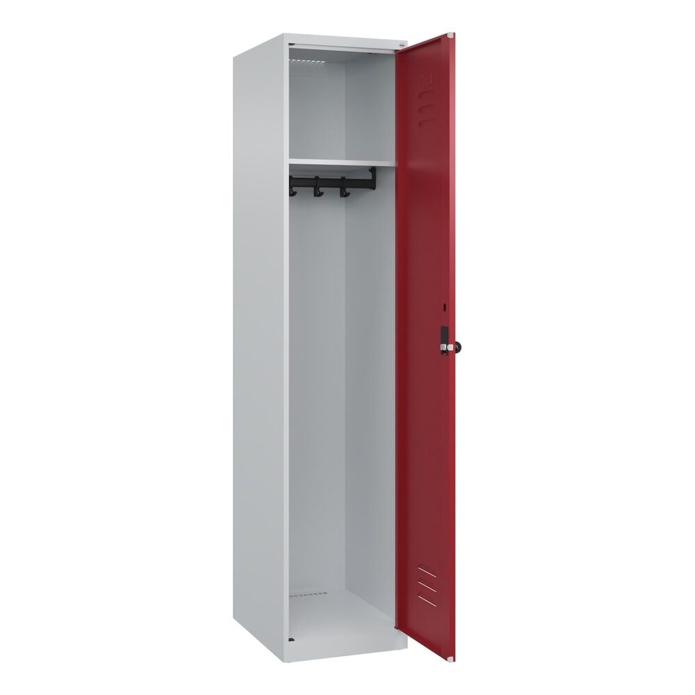 C+P Spind Classic PLUS, 1 Abteil, HxBxT 1.850 x 400 x 500 mm, lichtgrau, rubinrot, für Vorhängeschloss, ohne Mitteltrennwand