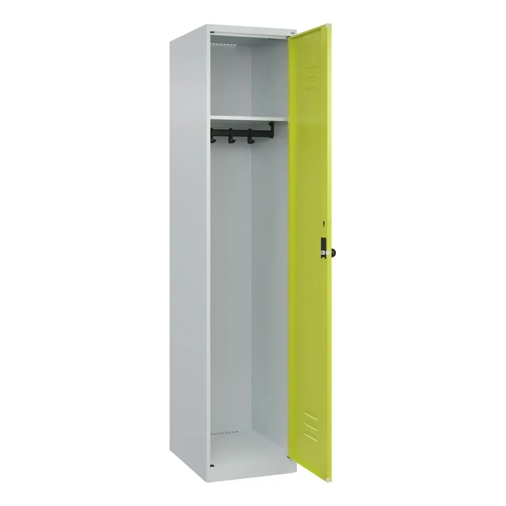 C+P Spind Classic PLUS, 1 Abteil, HxBxT 1.850 x 400 x 500 mm, lichtgrau, clowngrün, für Vorhängeschloss, ohne Mitteltrennwand