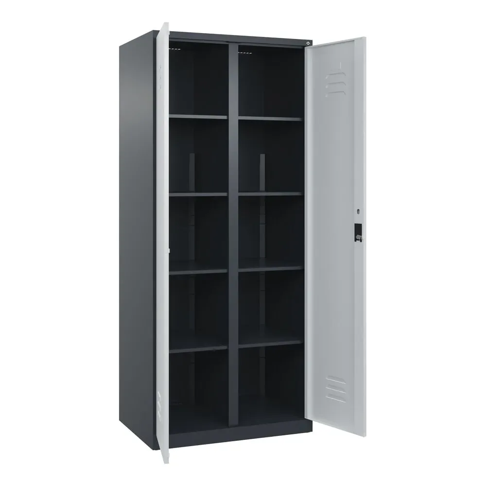 C+P Wäsche-Spind Classic PLUS, 2 Abteile, HxBxT 1.850 x 800 x 500 mm, anthrazitgrau, lichtgrau, Zylinderschloss, mit Mitteltrennwand