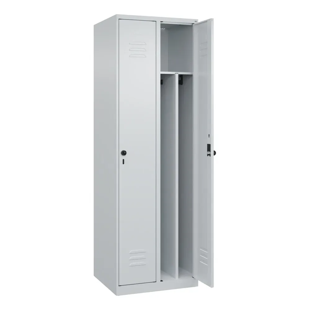 C+P Spind Classic PLUS, 2 Abteile, HxBxT 1.850 x 600 x 500 mm, lichtgrau, lichtgrau, für Vorhängeschloss, mit Mitteltrennwand