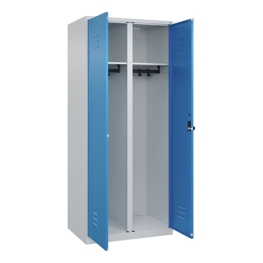 C+P Schwarz-Weiss-Spind Classic PLUS, 2 Abteile, HxBxT 1.850 x 800 x 500 mm, lichtgrau, lichtblau, für Vorhängeschloss