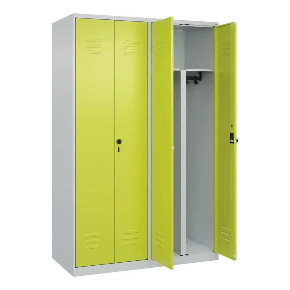 C+P PSA Doppel-Spind Classic PLUS, 4 Abteile, HxBxT 1.850 x 1.200 x 500 mm, lichtgrau, clowngrün, für Vorhängeschloss