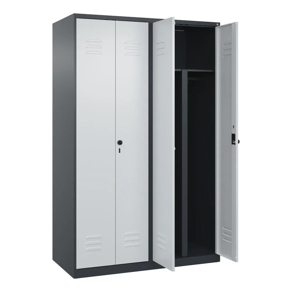 C+P PSA Doppel-Spind Classic PLUS, 4 Abteile, HxBxT 1.850 x 1.200 x 500 mm, anthrazitgrau, lichtgrau, für Vorhängeschloss
