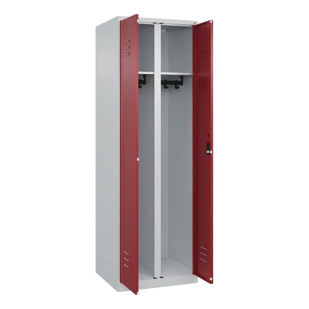 C+P Schwarz-Weiss-Spind Classic PLUS, 2 Abteile, HxBxT 1.850 x 600 x 500 mm, lichtgrau, rubinrot, Zylinderschloss