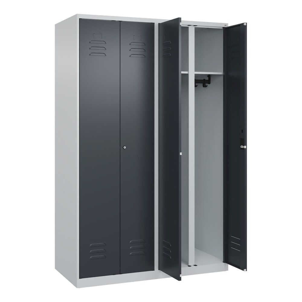 C+P Schwarz-Weiss-Spind Classic PLUS, 4 Abteile, HxBxT 1.850 x 1.200 x 500 mm, lichtgrau, anthrazitgrau, Zylinderschloss