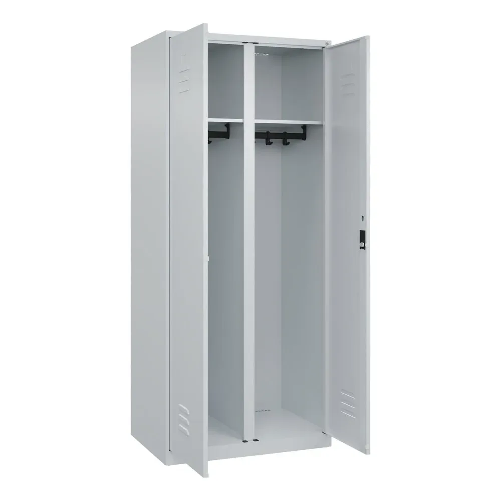 Schwarz-Weiß-Spind Classic PLUS, Trennwand mittig, 1 Abteil, lichtgrau, HxB 1850 x 800 mm, mit Bodengleitern, Zylinderschloss C+P
