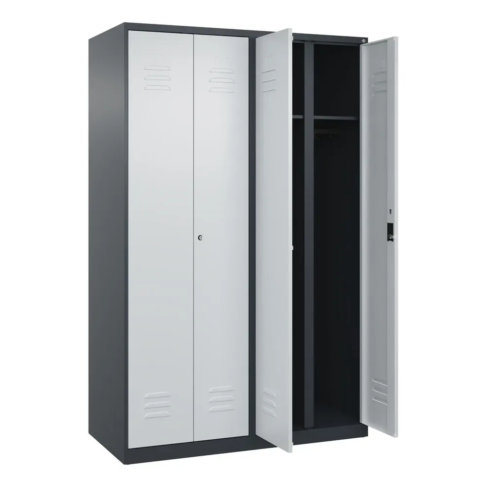 C+P Schwarz-Weiss-Spind Classic PLUS, 4 Abteile, HxBxT 1.850 x 1.200 x 500 mm, anthrazitgrau, lichtgrau, Zylinderschloss