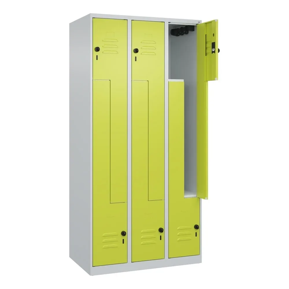 C+P Z-Spind Classic PLUS, 6 Abteile, HxBxT 1.850 x 900 x 500 mm, lichtgrau, clowngrün, für Vorhängeschloss