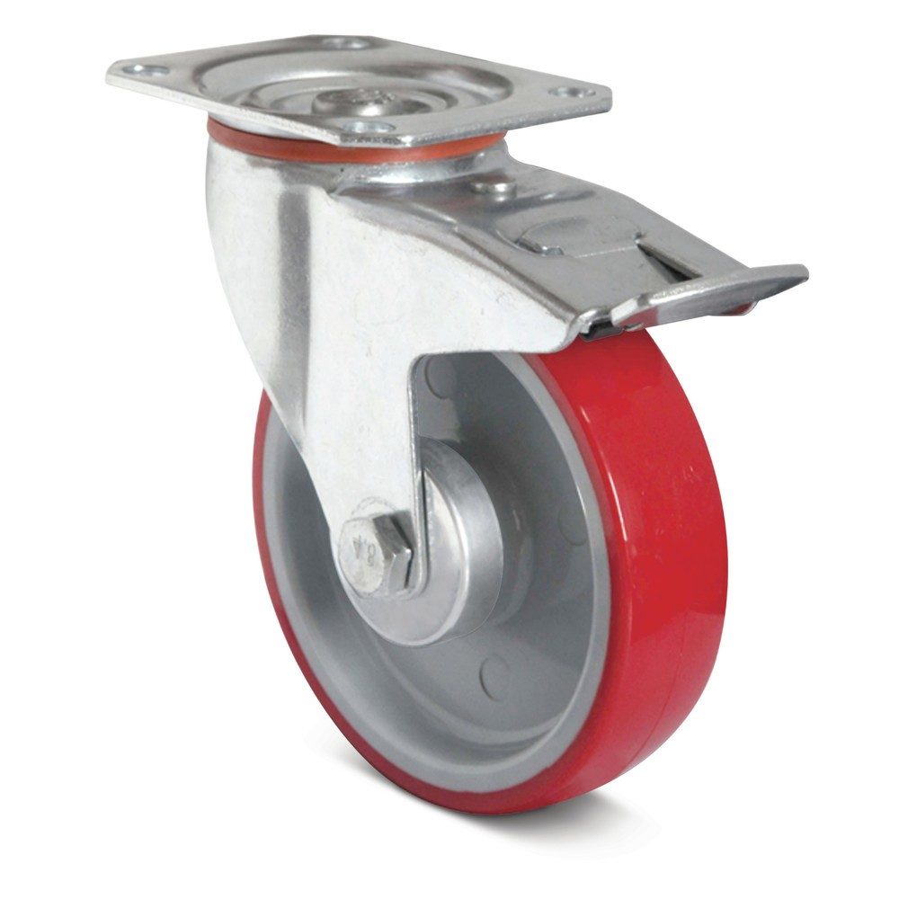 CASCOO Lenkrolle N2U6, mit Totalfeststeller, Rad-ø 160 mm x B 40 mm, Polyamid-Felge, Polyurethan-Lauffläche, rot, Rollenlager, bis 300 kg