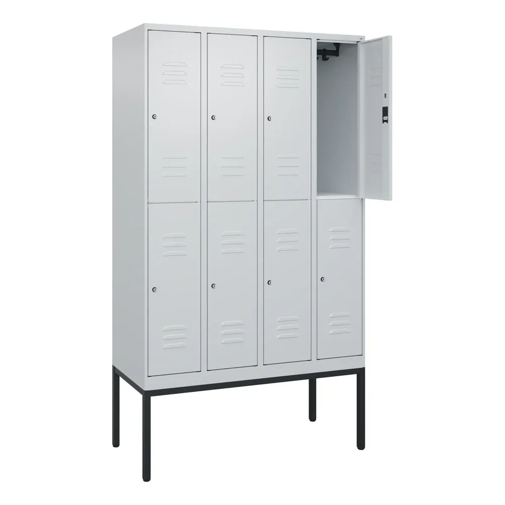 C+P Doppelstock-Spind Classic PLUS, Gestell, 4 Abteile, HxBxT 2.120 x 1.200 x 500 mm, lichtgrau, lichtgrau, Zylinderschloss, 8 Fächer