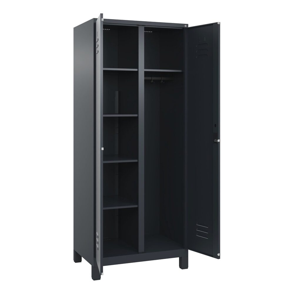 C+P Mehrzweck-Putzmittelschrank Classic PLUS, Füsse, 2 Abteile, HxBxT 1.950 x 800 x 500 mm, anthrazitgrau, anthrazitgrau, Zylinderschloss