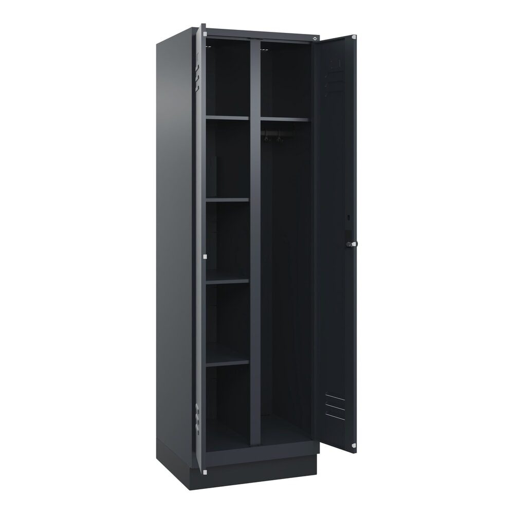 C+P Mehrzweck-Putzmittelschrank Classic PLUS, Sockel, 2 Abteile, HxBxT 1.950 x 600 x 500 mm, anthrazitgrau, anthrazitgrau, für Vorhängeschloss