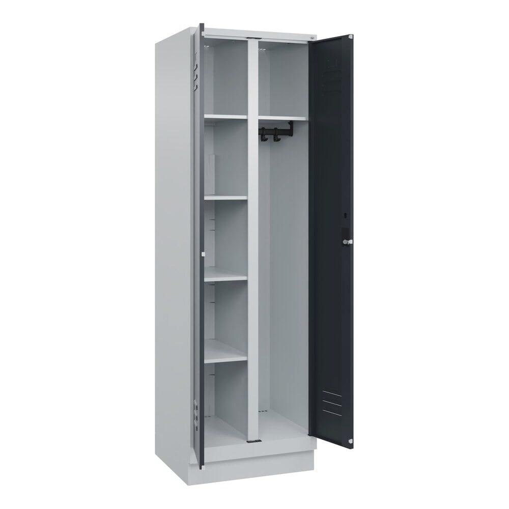 C+P Mehrzweck-Putzmittelschrank Classic PLUS, Sockel, 2 Abteile, HxBxT 1.950 x 600 x 500 mm, lichtgrau, anthrazitgrau, Zylinderschloss