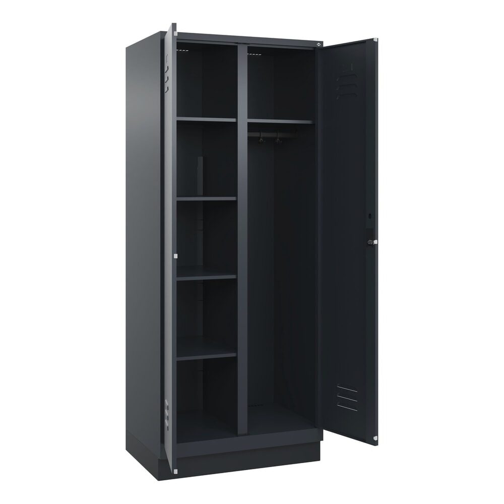 C+P Mehrzweck-Putzmittelschrank Classic PLUS, Sockel, 2 Abteile, HxBxT 1.950 x 800 x 500 mm, anthrazitgrau, anthrazitgrau, Zylinderschloss