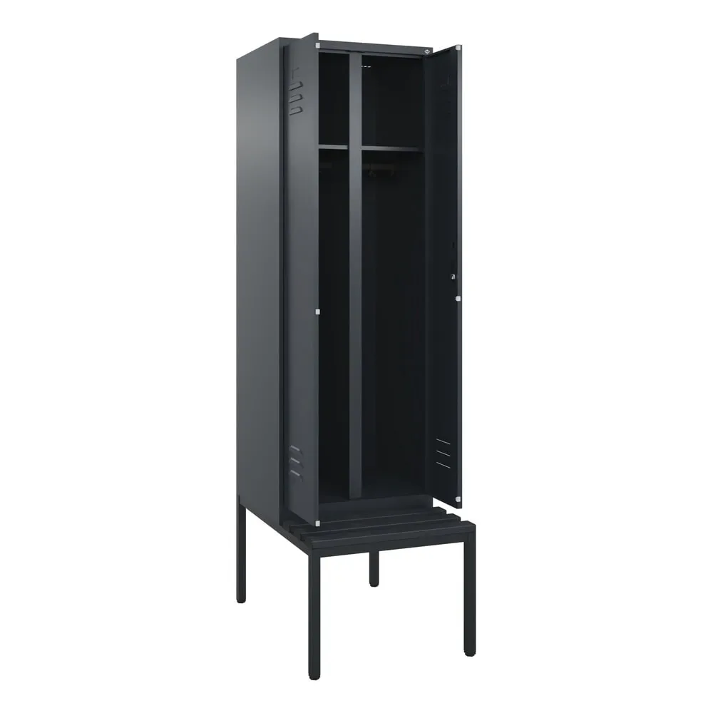 C+P Schwarz-Weiss-Spind Classic PLUS, 2 Abteile, HxBxT 2.120 x 600 x 815 mm, Zylinderschloss, untergebaute Bank aus Kunststoff, anthrazitgrau, anthrazitgrau