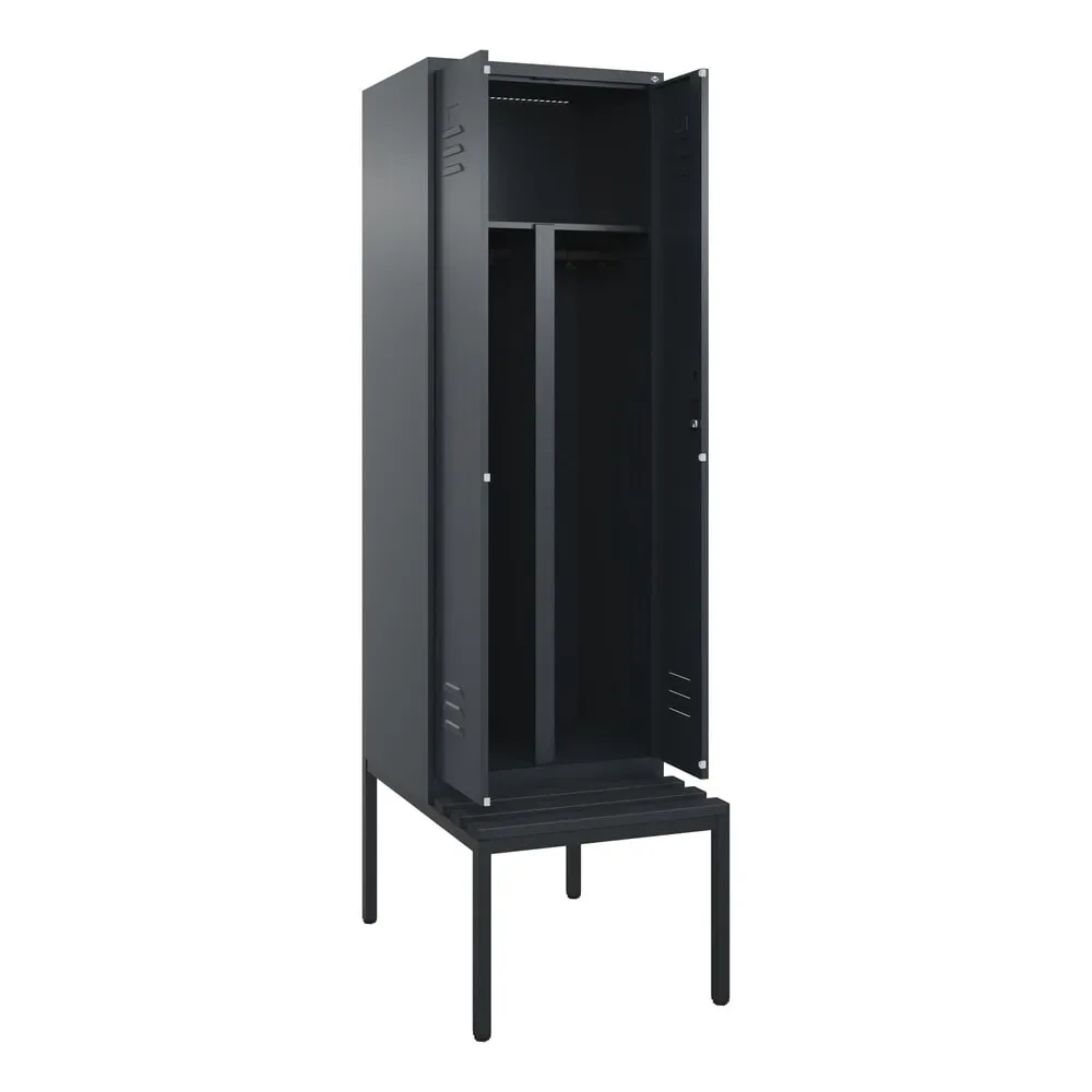 C+P PSA Doppel-Spind Classic PLUS, 2 Abteile, HxBxT 2.120 x 600 x 815 mm, Zylinderschloss, untergebaute Bank aus Kunststoff, anthrazitgrau, anthrazitgrau