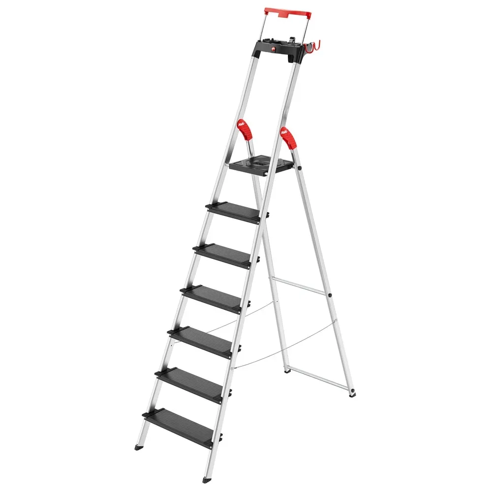 Hailo L100 TOPLINE 8050-707 Aluminium Stufen-Stehleiter inkl. Werkzeugablage Arbeitshöhe (max.): 3.5 m Silber, Schwarz,