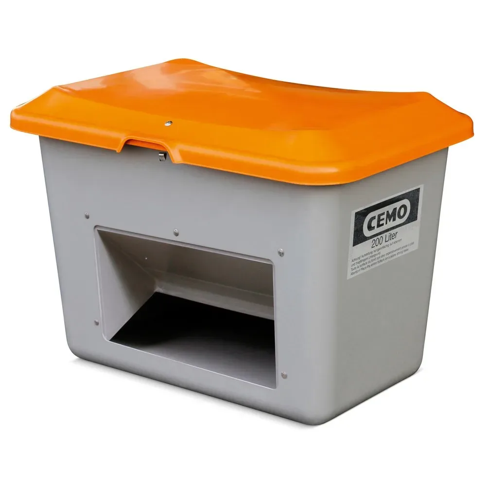 CEMO Streugutbehälter mit Entnahmeöffnung, grau/orange, 200 Liter