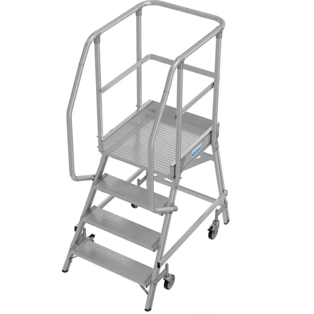 Fahrbare Podestleiter Krause Stabilo Professional, einseitig begehbar, 1x4 Stufen, 600 x 700 mm Plattform, 3000 mm Arbeitshöhe