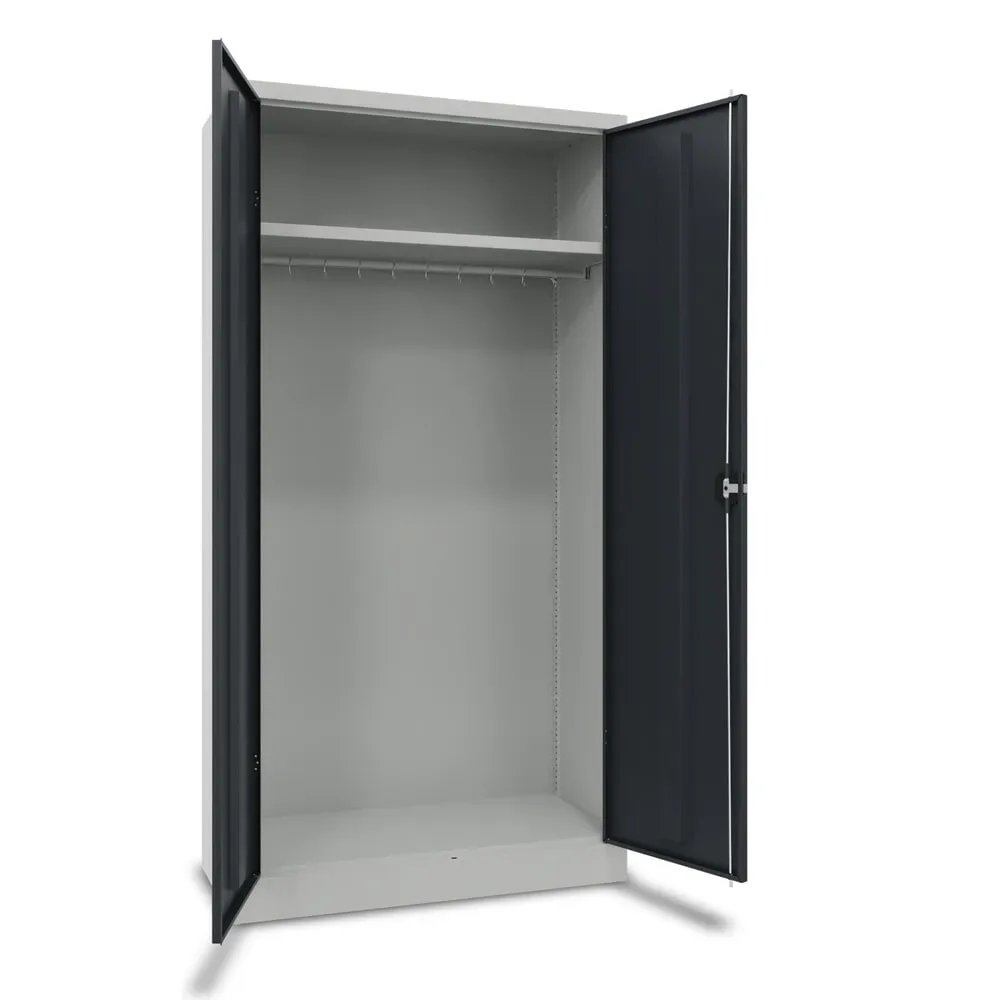 PAVOY Flügeltürenschrank mit verzinktem Hutboden und Kleiderstange, HxBxT 1950 x 1000 x 600 mm, lichtgrau/anthrazitgrau