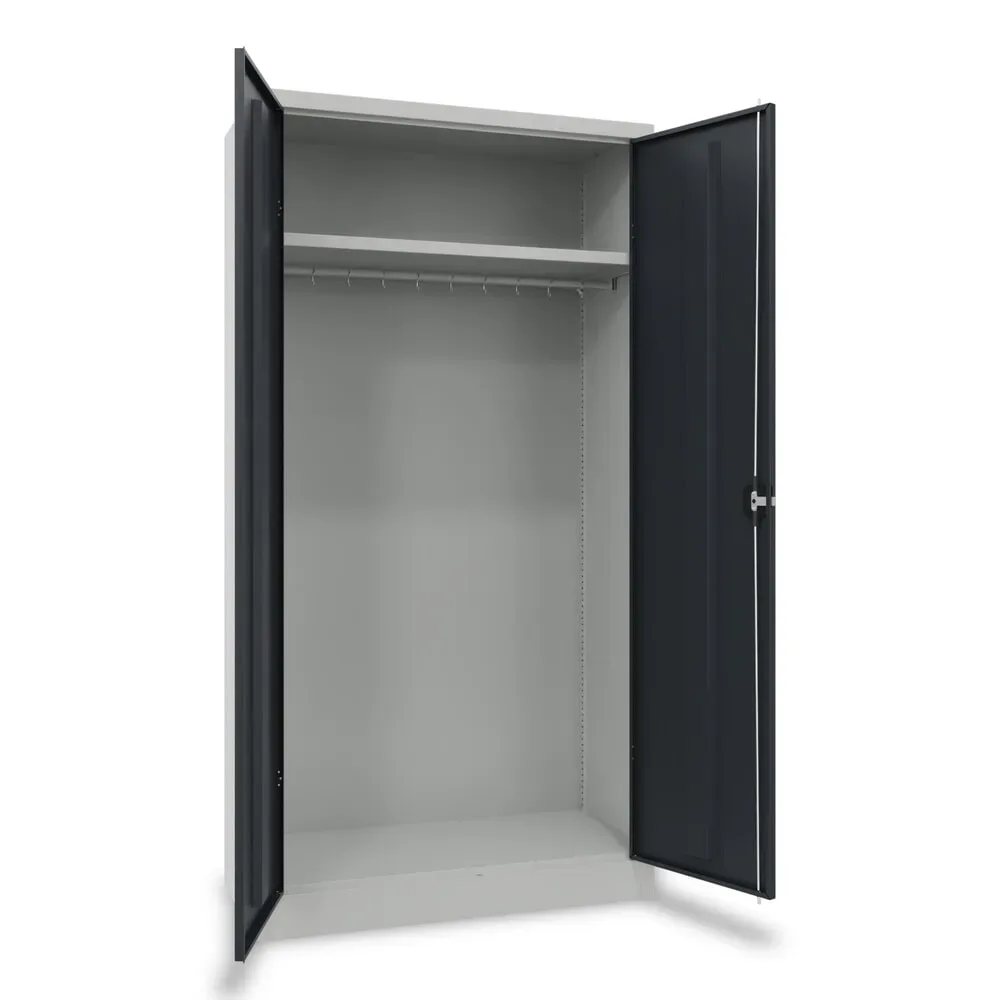 PAVOY Flügeltürenschrank mit pulverbeschichtetem Hutboden und Kleiderstange, HxBxT 1950 x 1000 x 500 mm, lichtgrau/anthrazitgrau