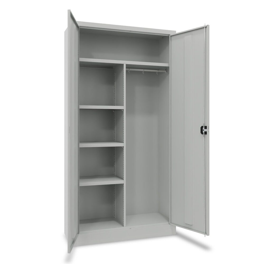 PAVOY Flügeltürenschrank mit Hutboden, Trennwand, pulverbeschichteten Fachböden und Kleiderstange, HxBxT 1950 x 1000 x 400 mm, lichtgrau/lichtgrau