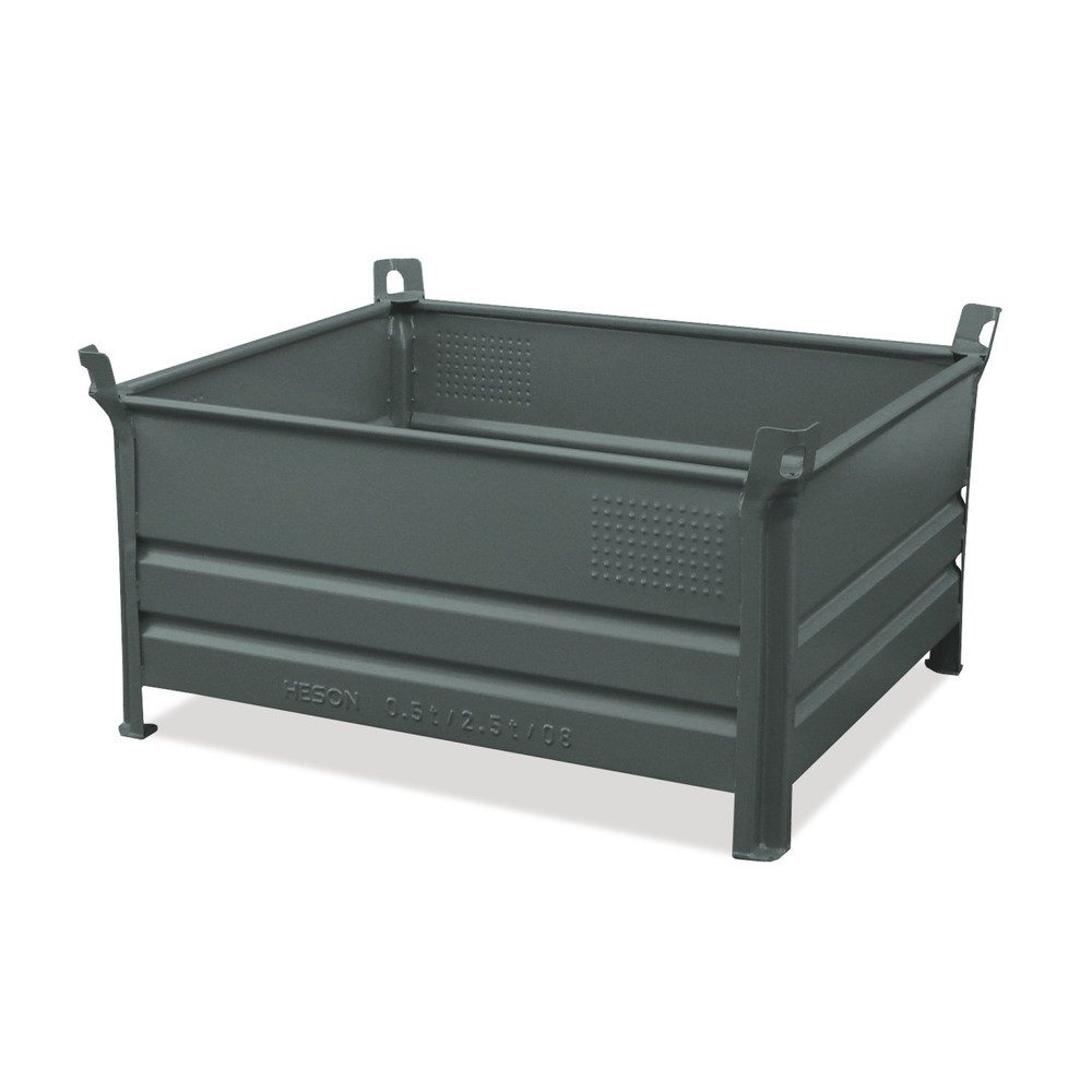 HESON® Stapelbehälter, mit Vollwand, Tragkraft 500 kg, BxT 1.200 x 800 mm, grün