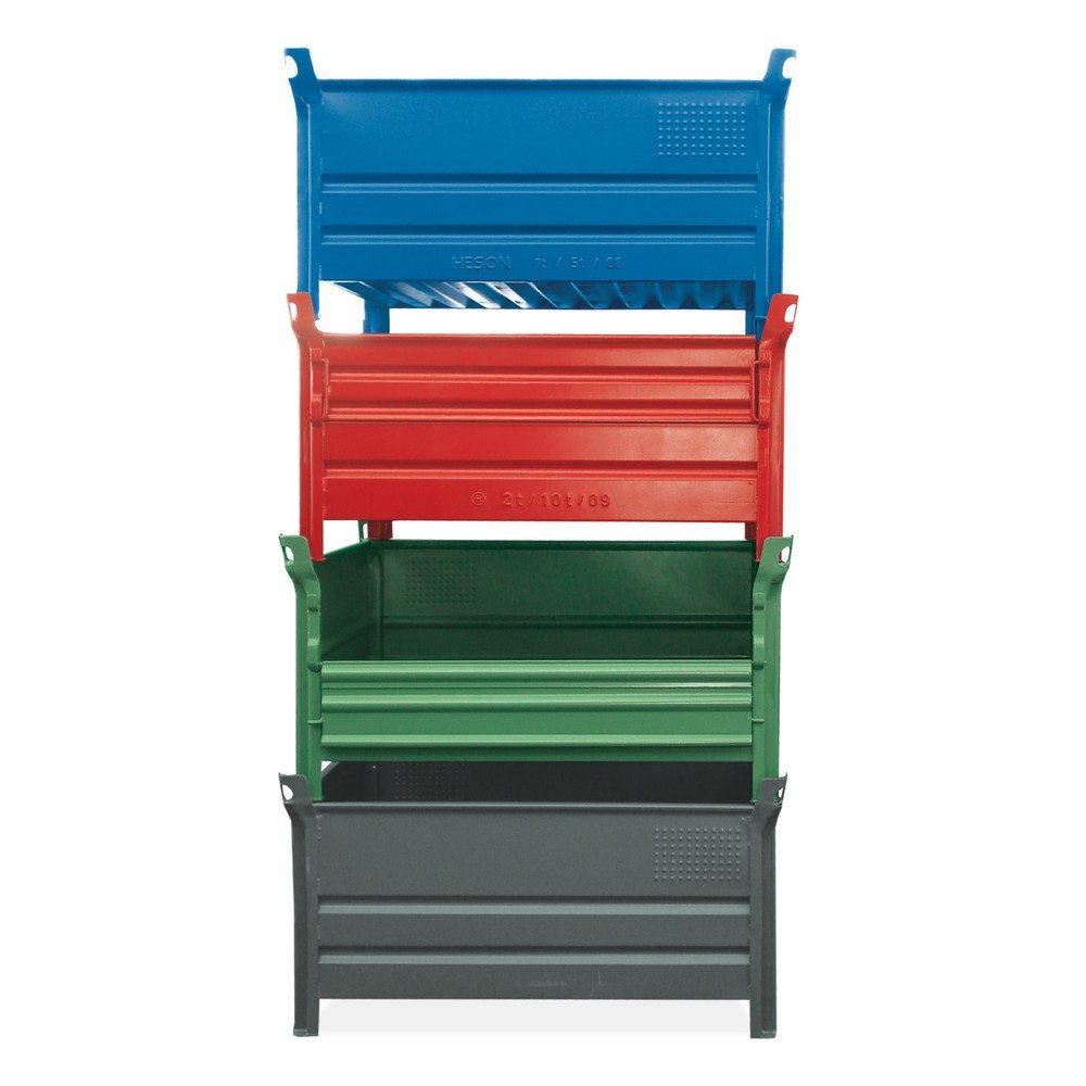 HESON®Stapelbehälter, mit ½ Vollwandklappe, Tragkraft 1.000 kg, BxT 1.000 x 800 mm, blau