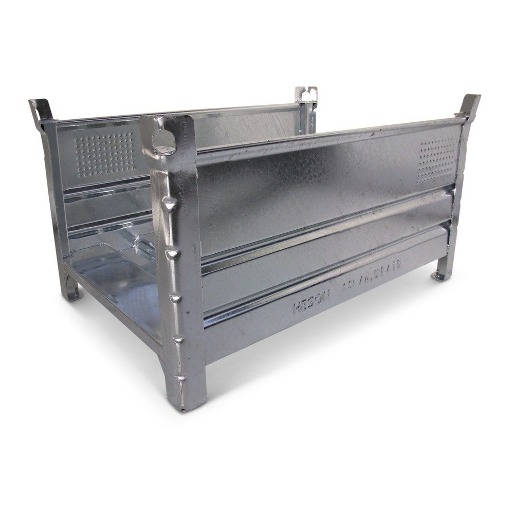 HESON® Stapelbehälter für Langgut, 2 Seiten offen, feuerverzinkt, BxT 1.000 x 800 mm