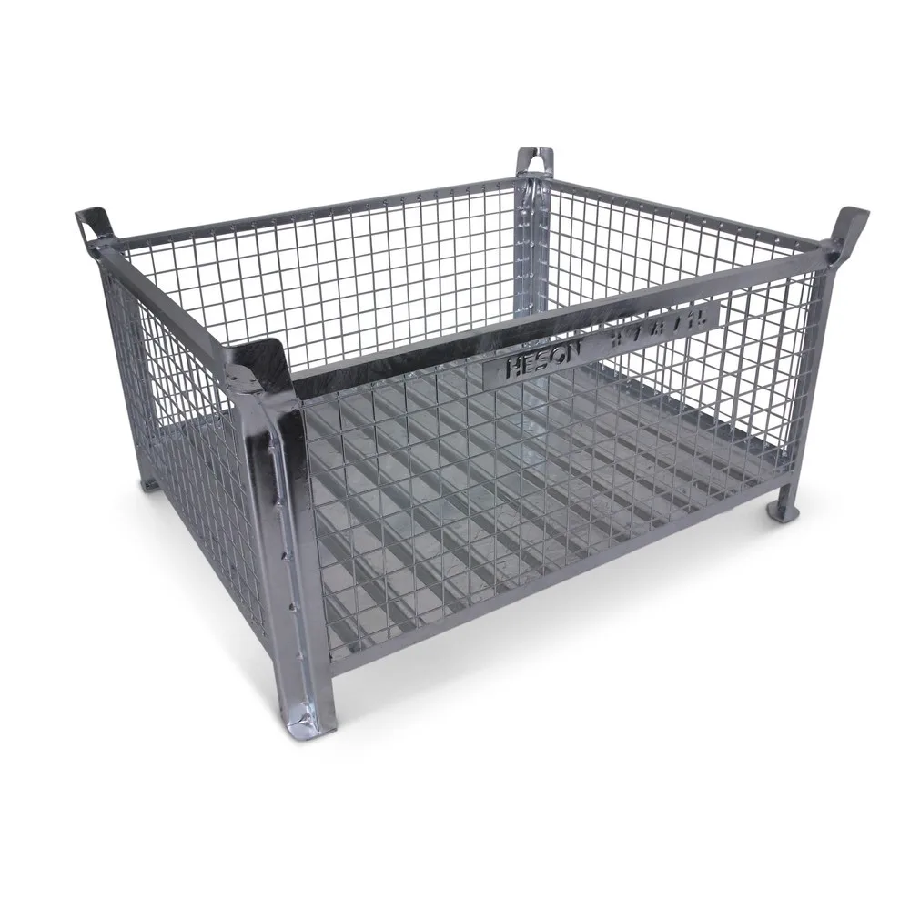 HESON® Industrie-Gitterbox, Wände feststehend, feuerverzinkt, HxBxT 600 x 800 x 600 mm
