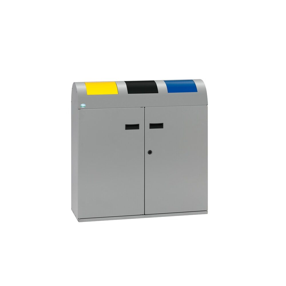 VAR® Wertstoffsammler WSS 75, mit 3 Innenbehältern und selbstschliessenden Einwurfklappen, mit rundem Kopfteil, silber